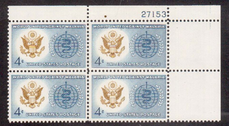 Scott #1194....4 Cent....World vs Malaria....4 Plate Blocks