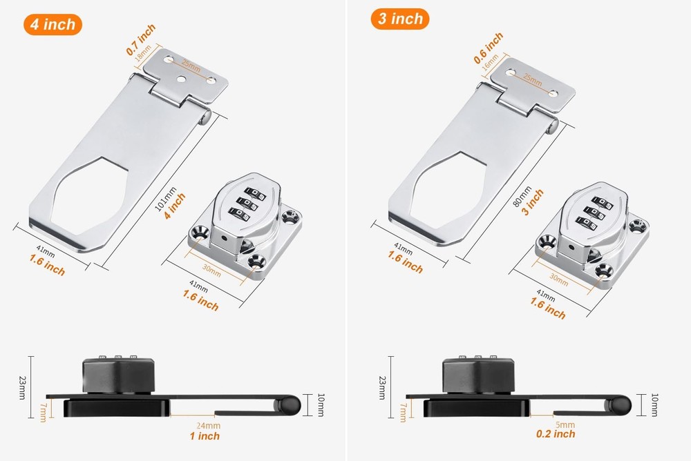 ETEKJOY Keyless Cabinet Lock 3-Digit Password Combination Code 4 Inch, Silver