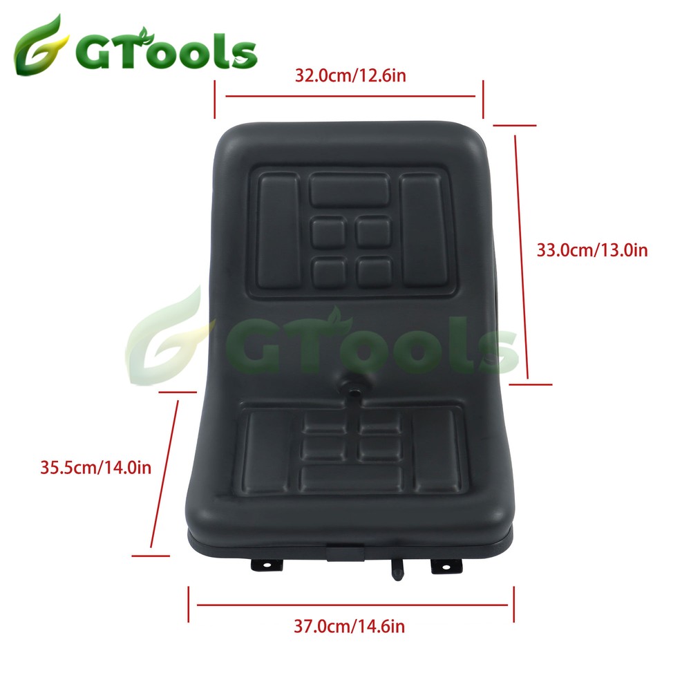 Universal Compact High Back Mower Seat Black Seat with Mounting Bolt Patterns
