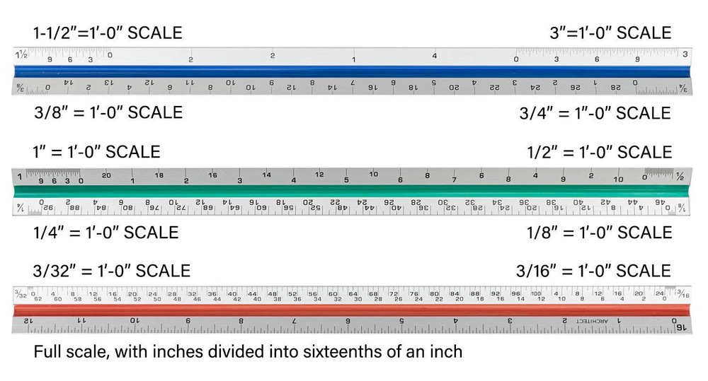 Nicunom 3 Pack Architectural Scale Ruler, 12" Triangular Red, Blue, Green