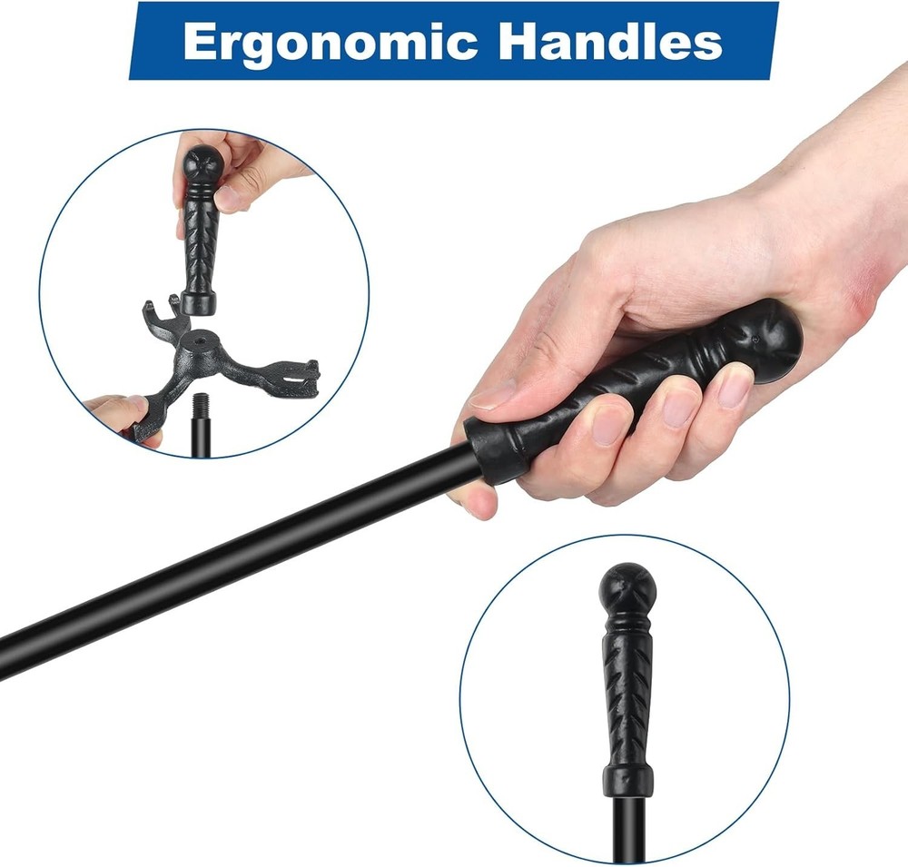 Durable Cast Iron Fire Tools with Stand - Complete Fireplace Tool Set for Homes