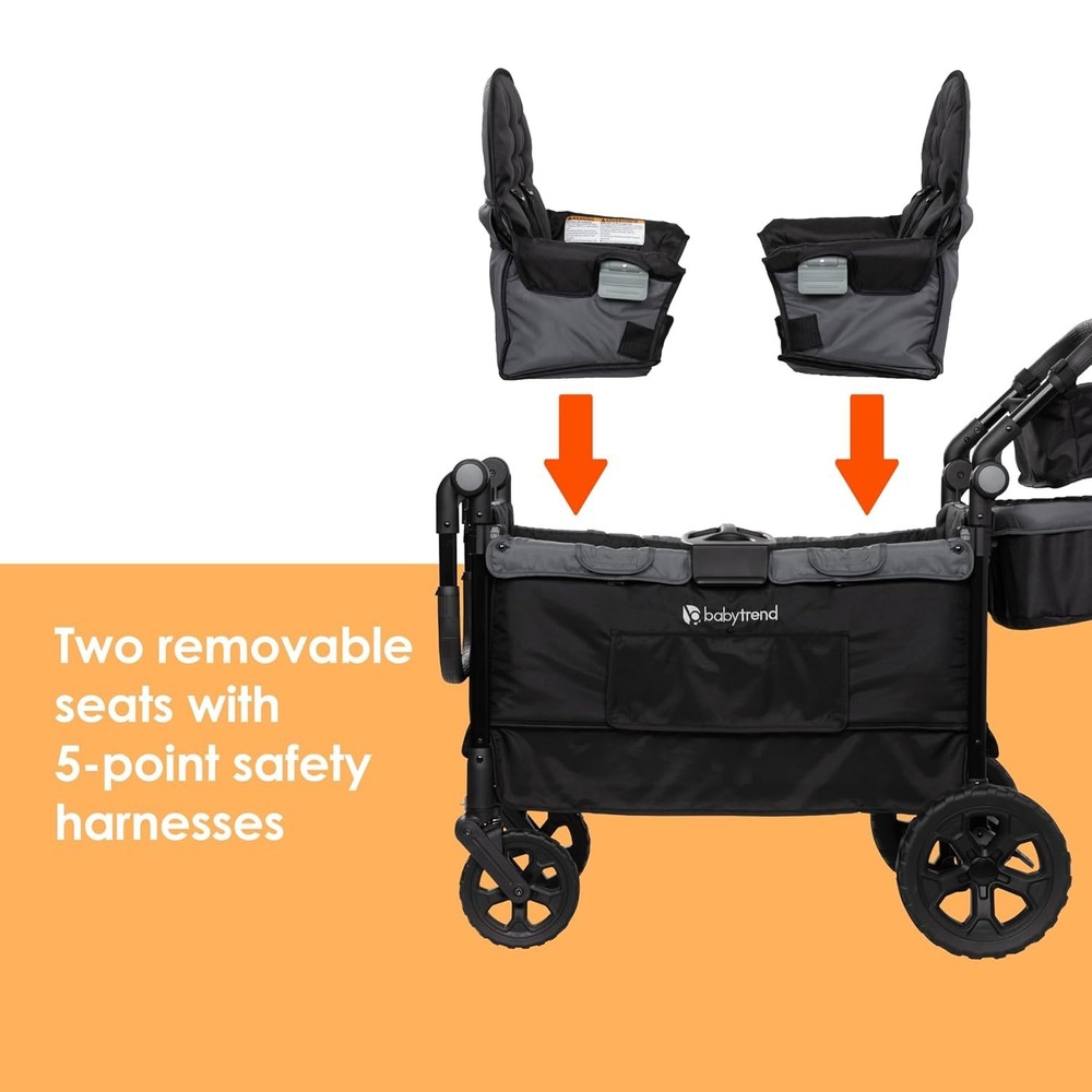 Foldable Stroller Wagon for Children with Adjustable Handle and Storage Basket