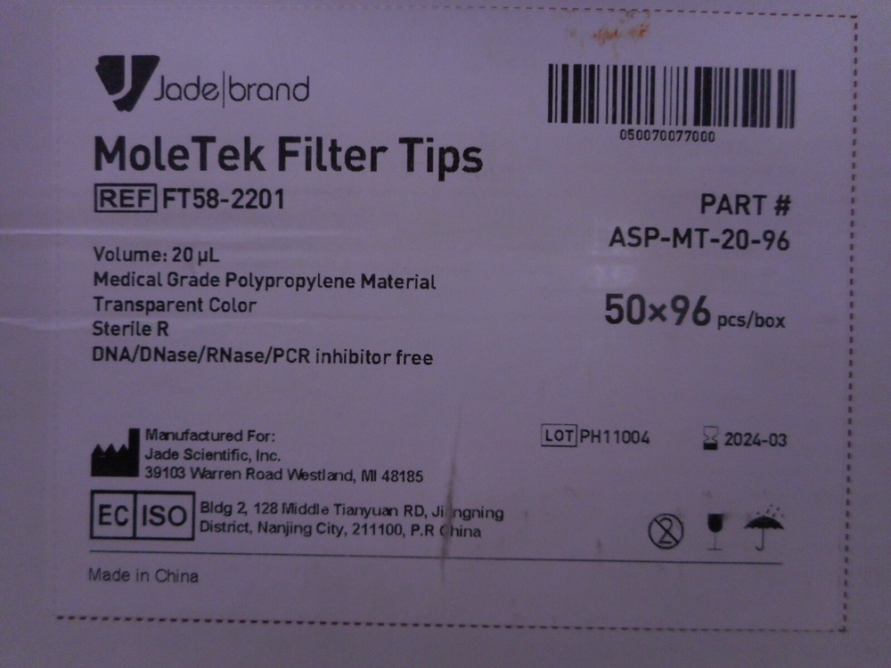 MOLETEK 20µL Universal Low Retention Filter Pipette Tips Sterile 4800/CS