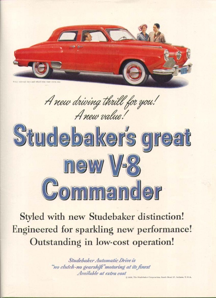 Studebaker great new V-8 Commander ad 1951 red