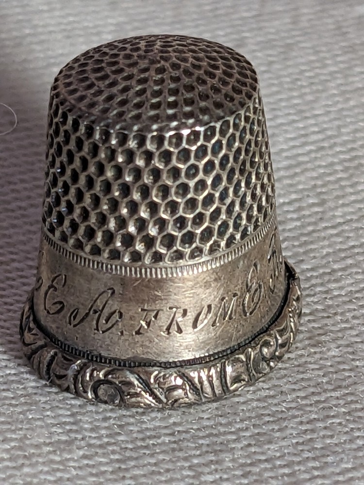 Deeply Engraved Embossed Small Sterling Thimble Size 4 Monogramed