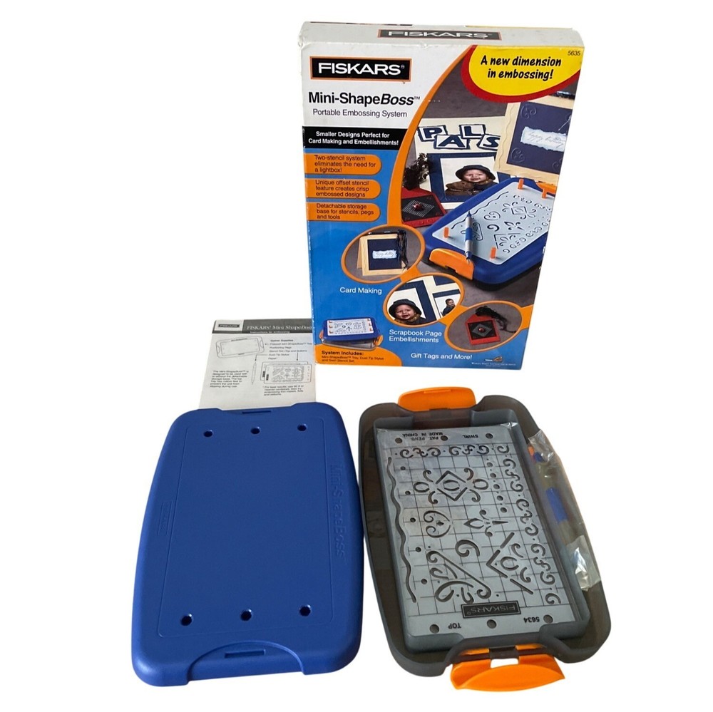 Fiskars Mini-ShapeBoss Portable Embossing System Scrapbook Cards w Stencils Tool