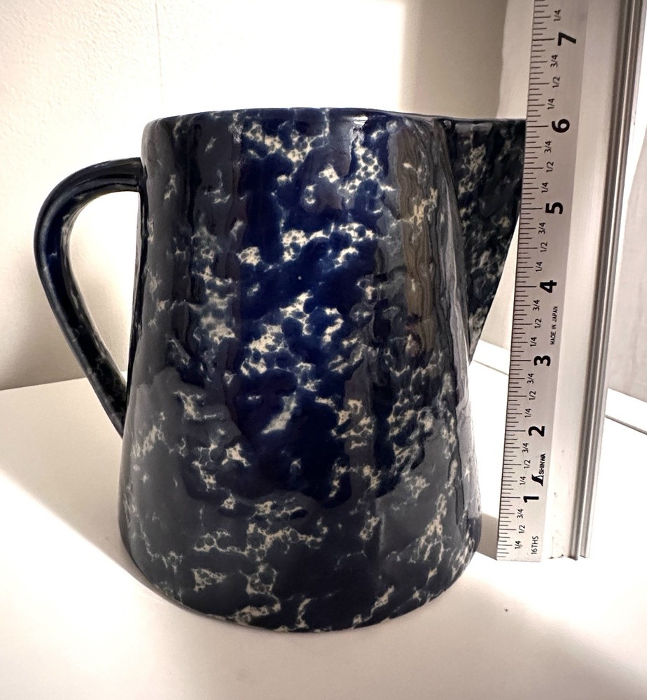 Speckled Blue And White Ceramic Pitcher With Handle