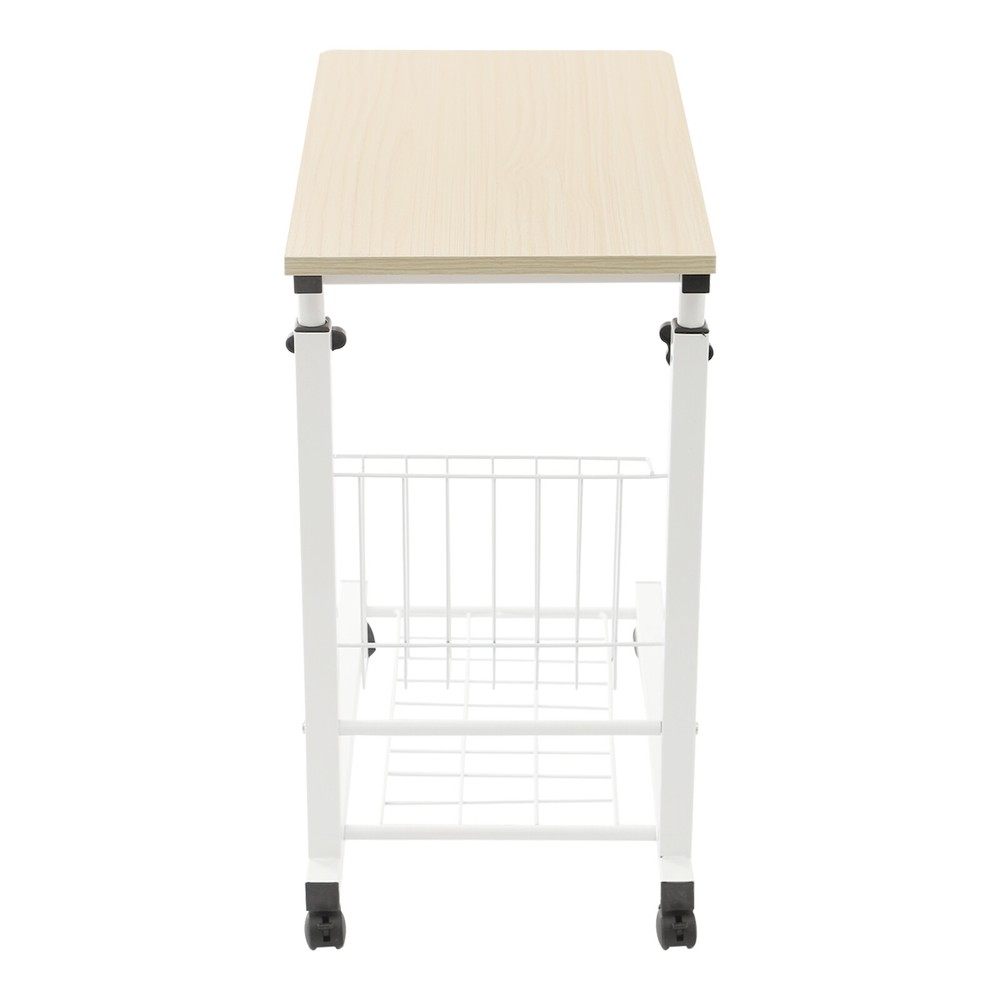 Adjustable Bed Side Table With Wheels, 2 Tier C Shaped Mobile Standalone Table