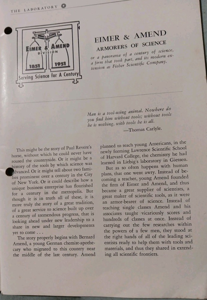 1951, 100th Anniversary Issue, The Laboratory Eimer & Amend. A90