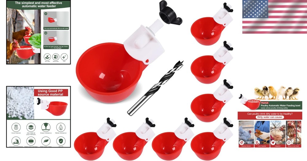 8-Pack Automatic Chicken Waterer Cups with Matching Drill - Leak Proof & Easy...