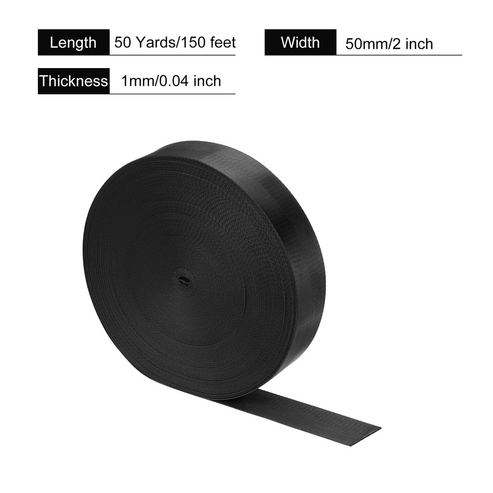 Flat Nylon Webbing Strap 2 Inch 50 Yards Black for Backpack