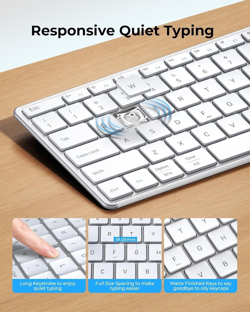Bluetooth Keyboard & Mouse Set - Fits Windows, Mac, iPad - Rechargeable & Slim
