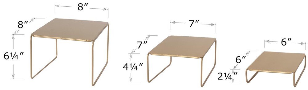 Red Co. 3-Piece Set (6”, 7”, 8”) Modern Decorative Metal Nesting Square Table...