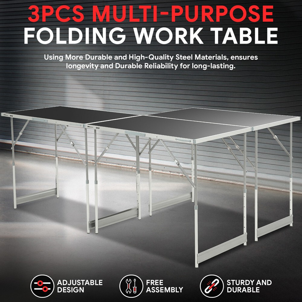 [3Pcs] 4-Level Adjustable Height Multi-Purpose Folding Work Table Workbench