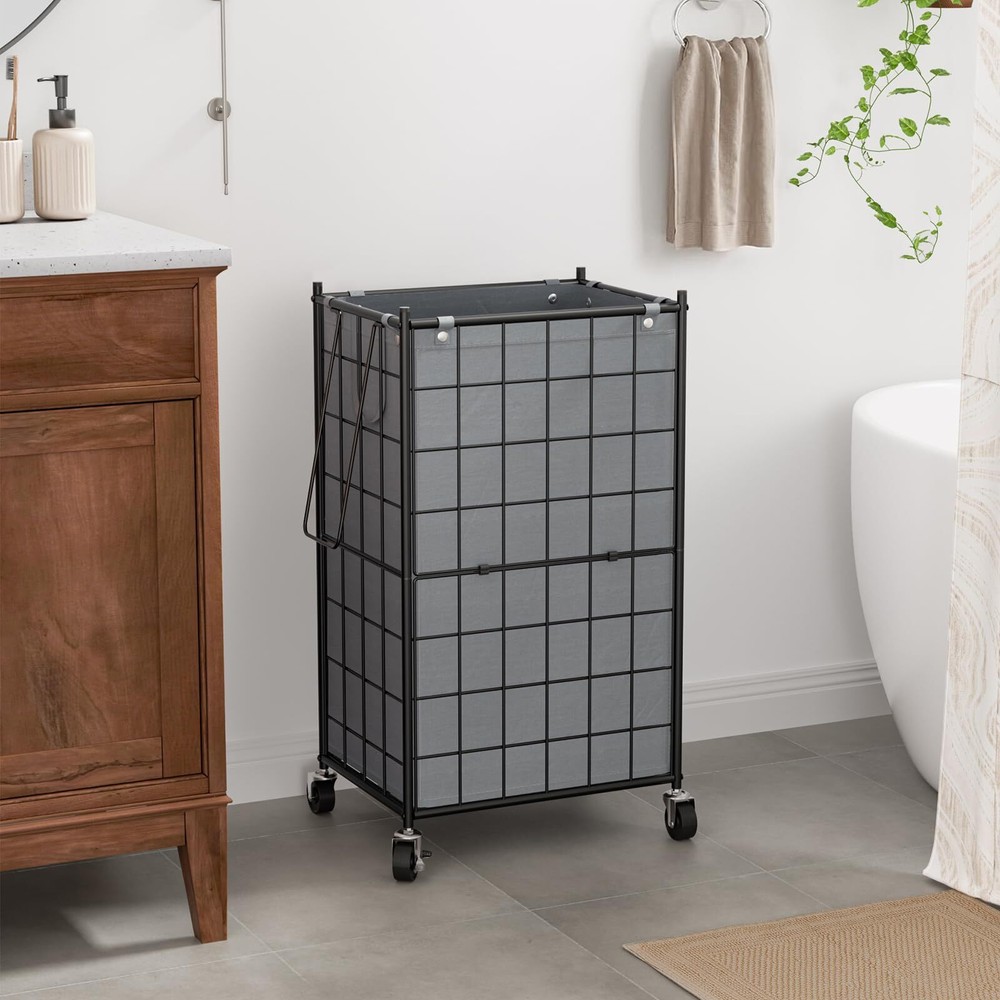 Laundry Hamper With Wheelsmetal Wire Frame Rolling Laundry Basket With Removable