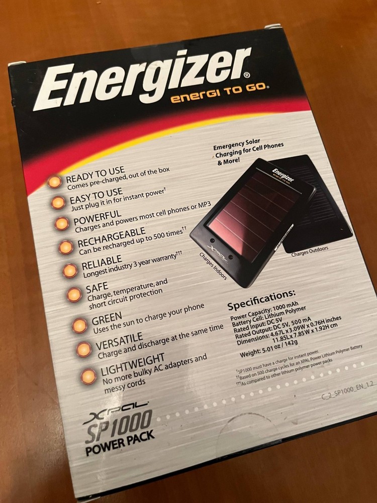 Energizer SP1000 Solar Power Pack – New