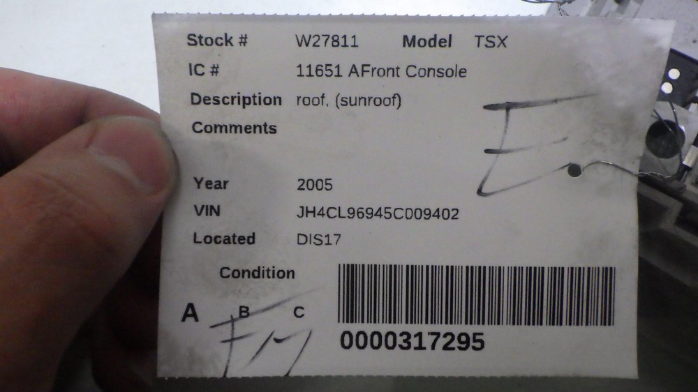 05 ACURA TSX Front Console roof