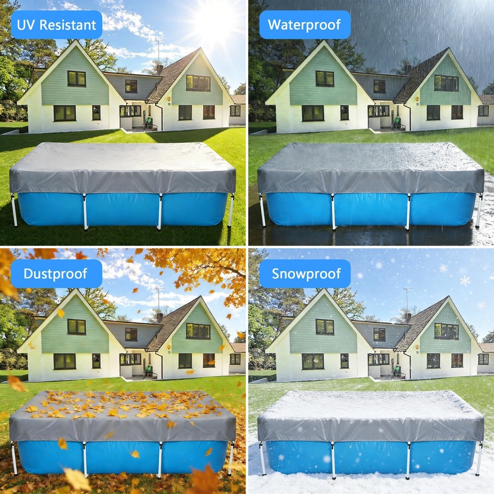 118 x 78 inch Rectangle Pool Cover 9.8 x 6.5 ft Rectangular Frame Pool Covers...
