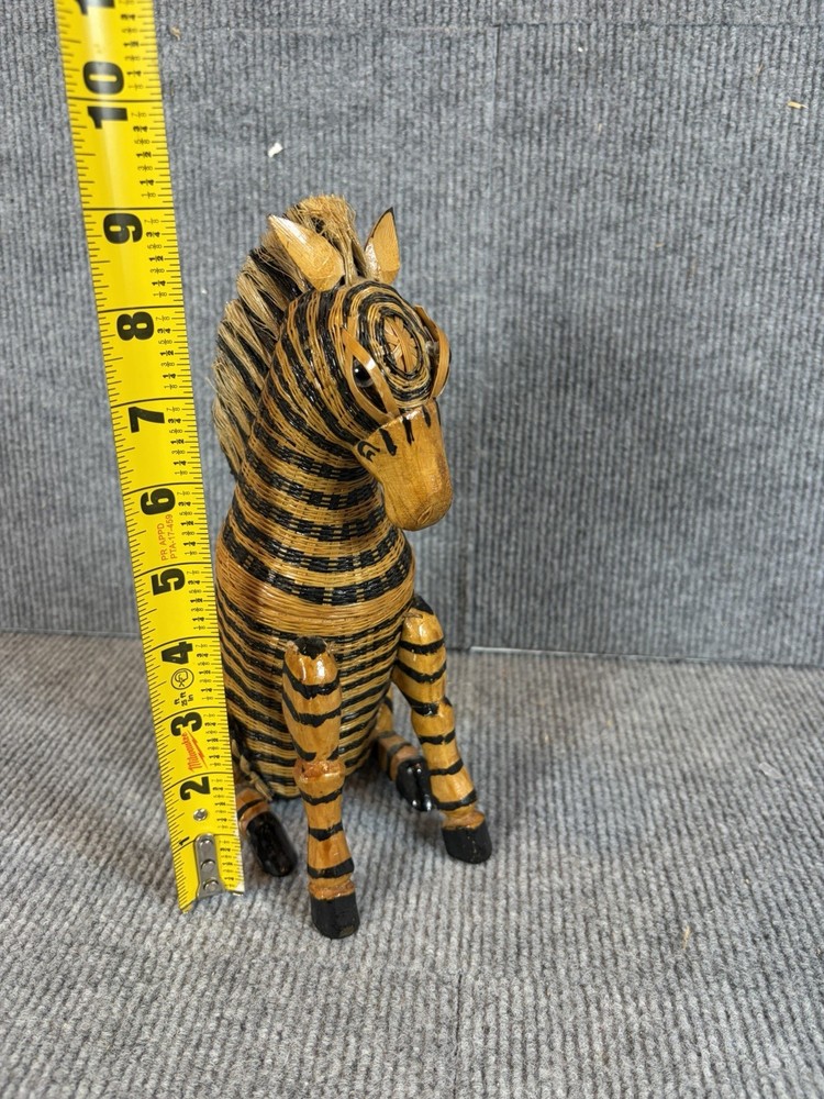 Vintage Chinese Handmade Woven Wicker Zebra 9” Trinket Storage Basket