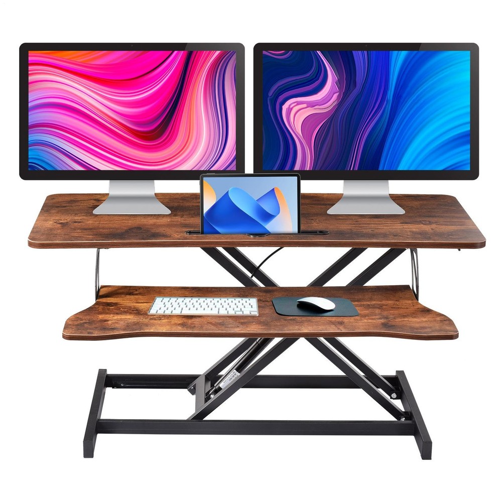 37" Rustic Home Office Desk Riser Adjustable Standing Desk Converter