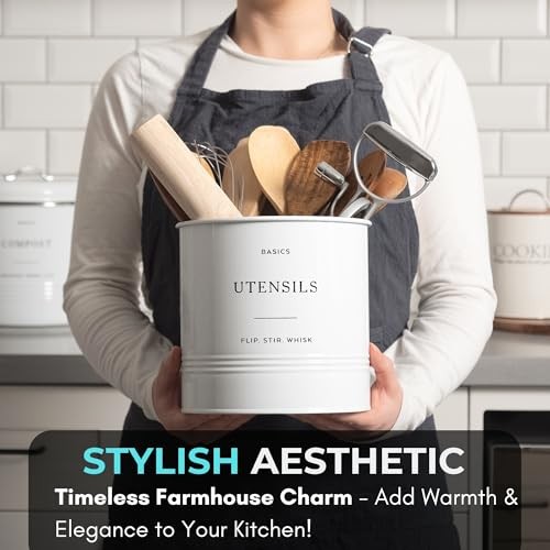 Kitchen Utensil Holder for Countertop - 7" x 7" Large Utensil Holder for