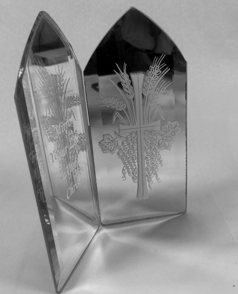 Roman Inc 5” Solid Hinged Sided Bi-Fold Etched Mirror Religious Stand