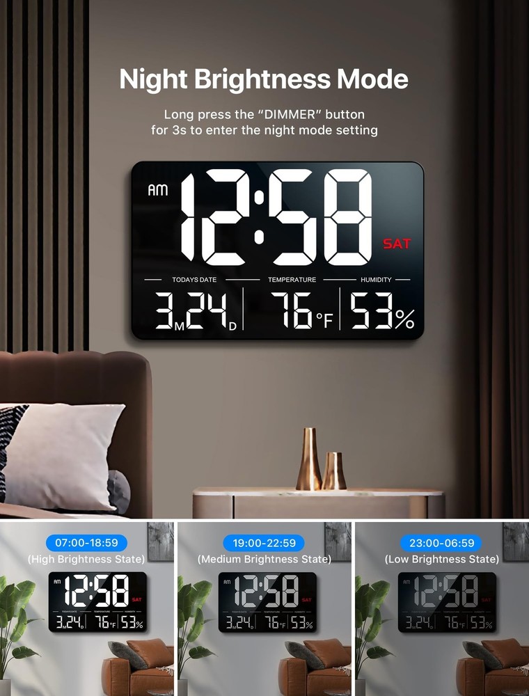 MASHI Digital Clock,13" Large Display Digital Wall Clock, Adjustable Brightne...
