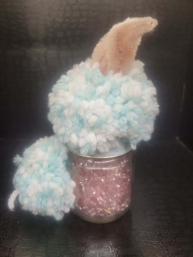 Vintage Handmade Pompom Bunny Glass Jar Easter Decor