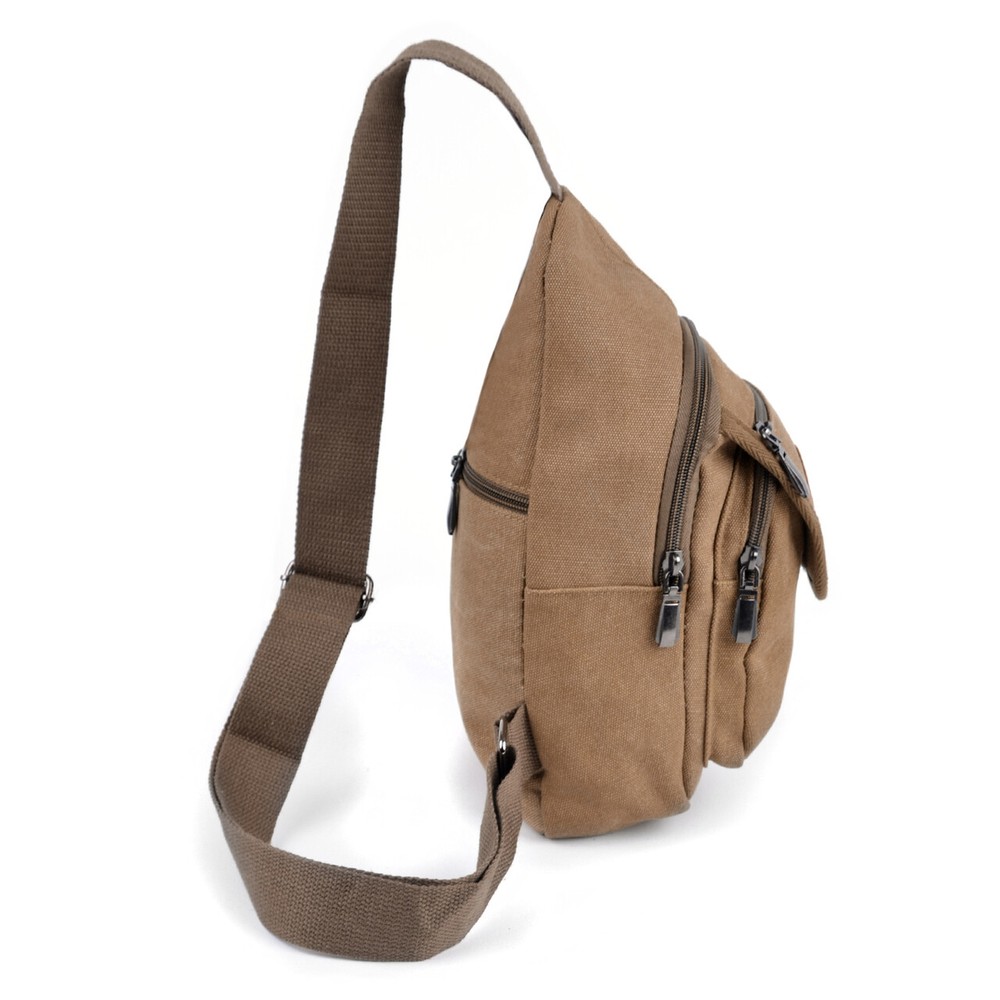 Practical Brown Crossbody Canvas Sling Bag Zip Backpack With Adjustable Strap