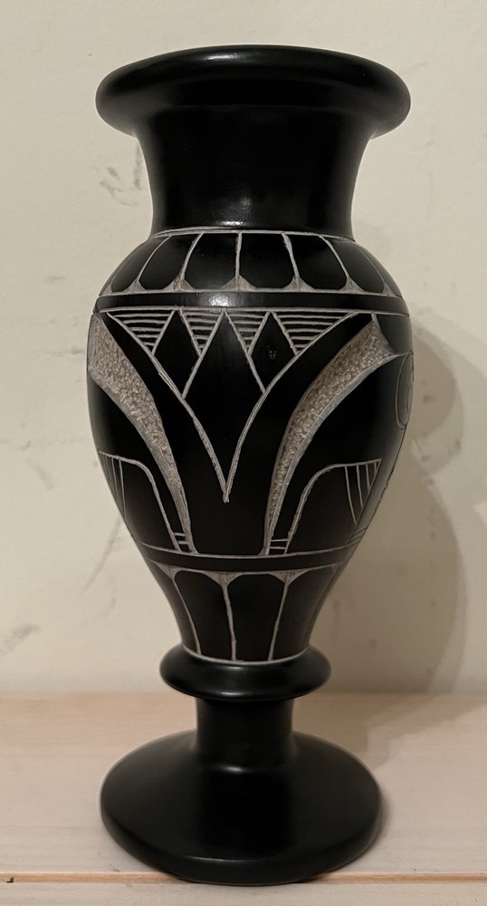 Egyptian Black Basalt Stone Vase Pharaonic Scenes