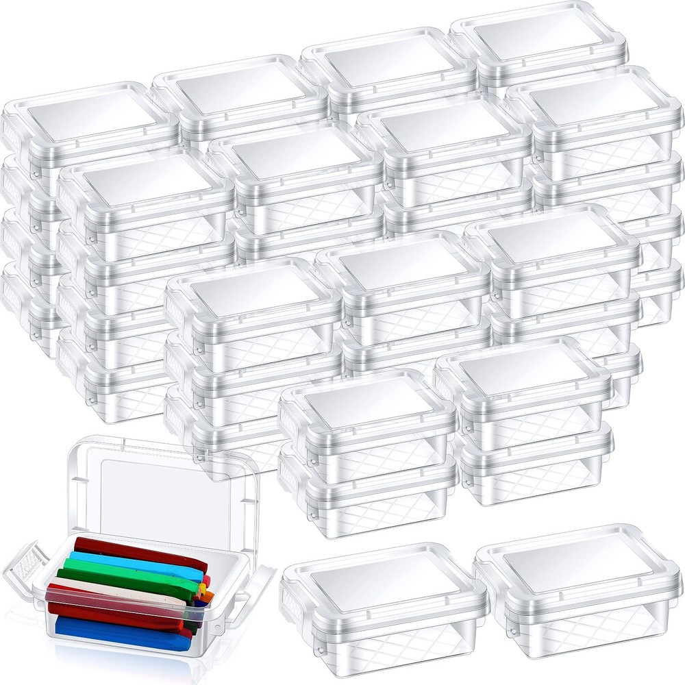 24 Pack Mini Plastic Storage Bins with Lid, 4.5×3.1×1.8 Clear Latch Small