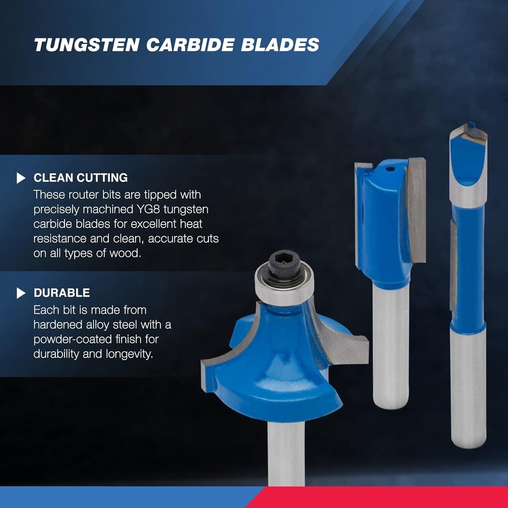 10100 Tungsten Carbide Router Bits - 15 Piece, Blue