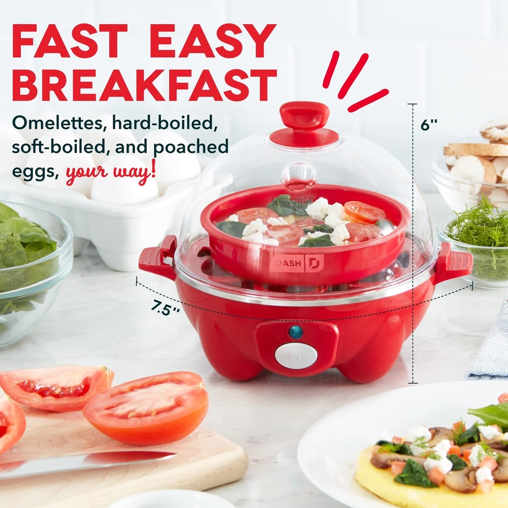 Dash Rapid Egg Cooker 6Egg Capacity Electric Hard Boiled Pouched Scrambled -RED