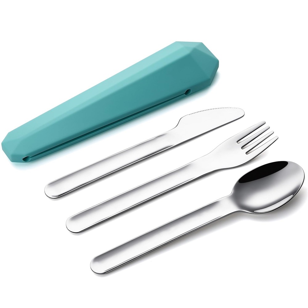 DEVICO Travel Utensils with Case, Reusable Camping Silverware Cutlery, 18/8 S...