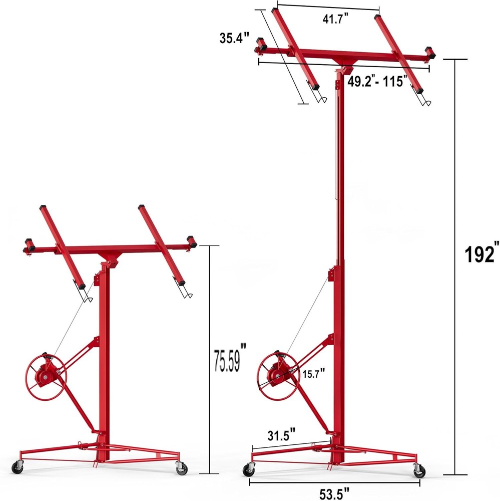 16FT Drywall Lifter Panel Hoist Jack Rolling Caster Construction Lockable 150lbs