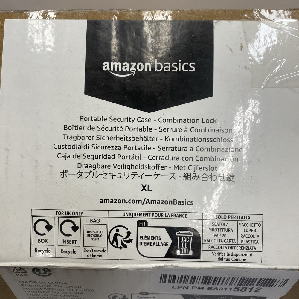 Amazon Basics Portable Security Case Lock Box Safe, XL Lock Box with Code