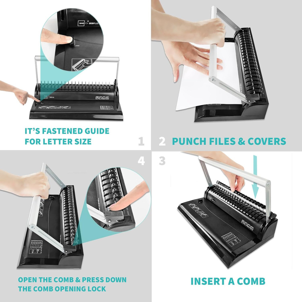 Binding Machine, 19-Hole, 145 Sheets, Comb Binder Machines with 30 PCS 1/2" Bind