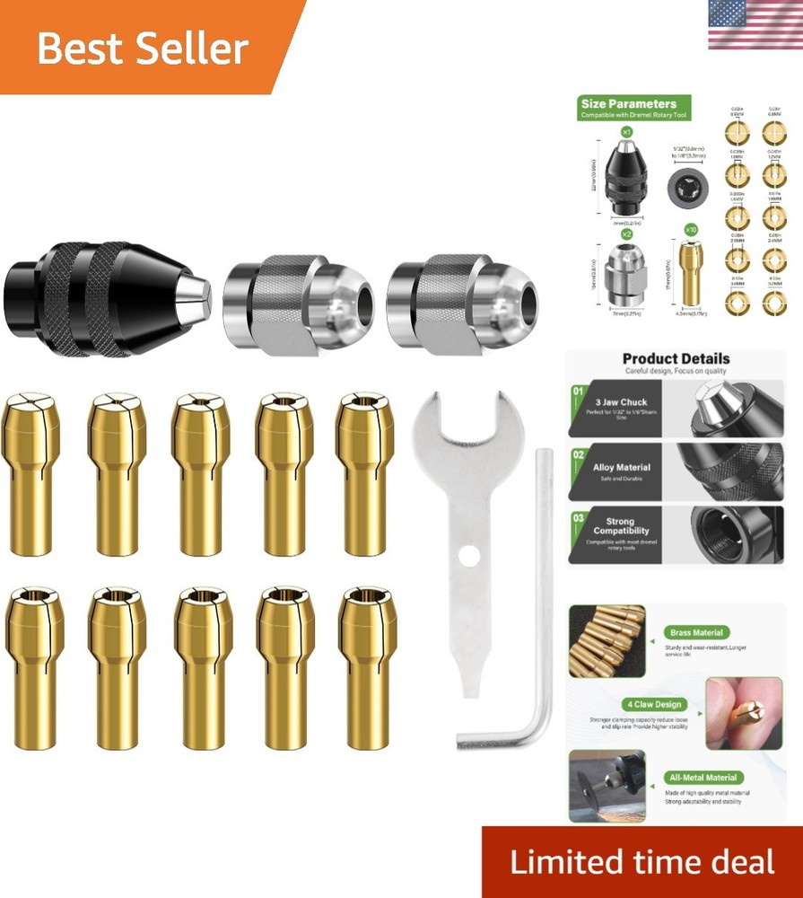 15PCS Dremel Chuck Collet Kit - Keyless Quick Change & Brass Nut Set