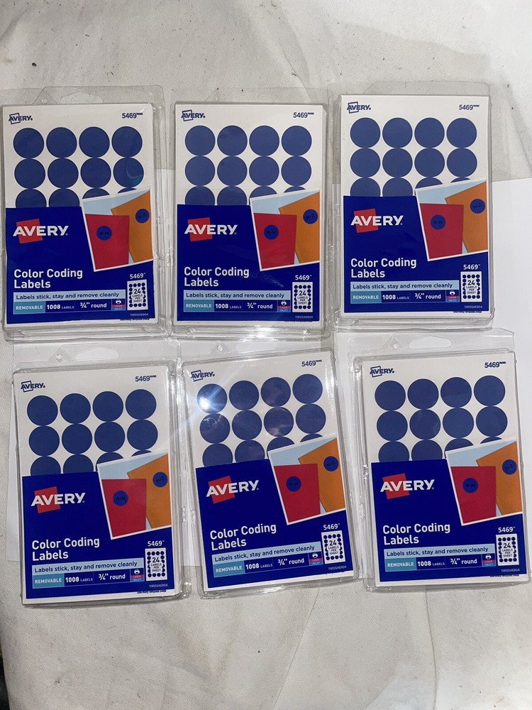 Lot Of (6) Avery Color Coding Labels #5469 Blue 1008 (6048) Count