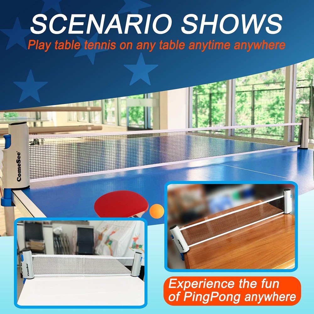 Ping Pong Net for Any Table, Retractable Table Tennis Nets and Posts Equipmen...