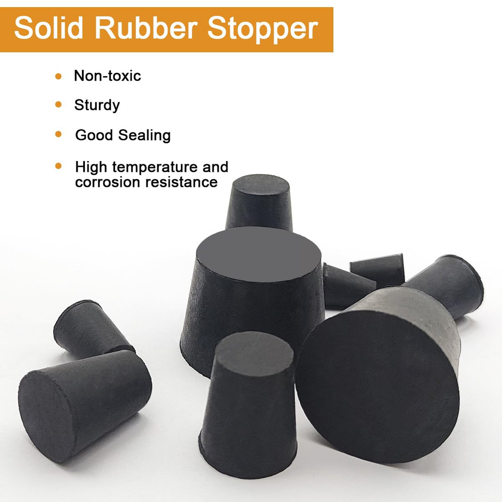 28 Pack (11 Assorted Sizes) Solid Rubber Stopper, 000# - 8# Tapered Lab Bungs...