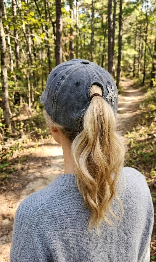 Y2K Star ~ Charcoal Distressed PONYTAIL Baseball Cap