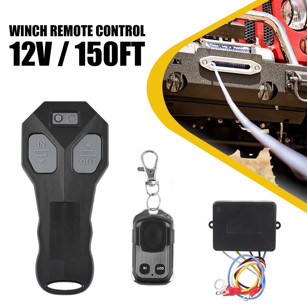 Black Car Vehicle Winch Wireless Remote Control KeyFob Transmitter Receiver Kit`