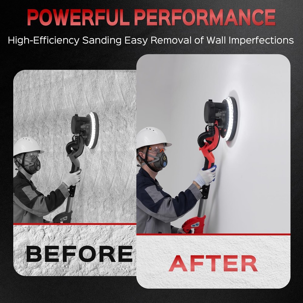 Drywall Sander, 8-Amp, Popcorn Ceiling Removal, 7-Variable Speed, W/12 Discs