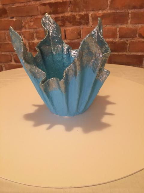 Pee's handmade cement vase Blue & Silver size Medium very elegant.