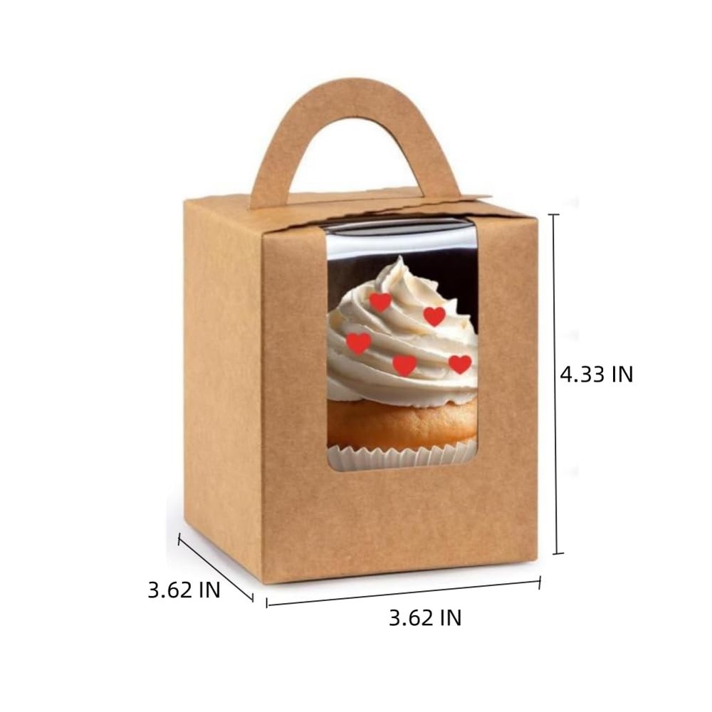 Brown Single Individual Cupcake Pastry Carrier Box With Window Insert 30 PCS