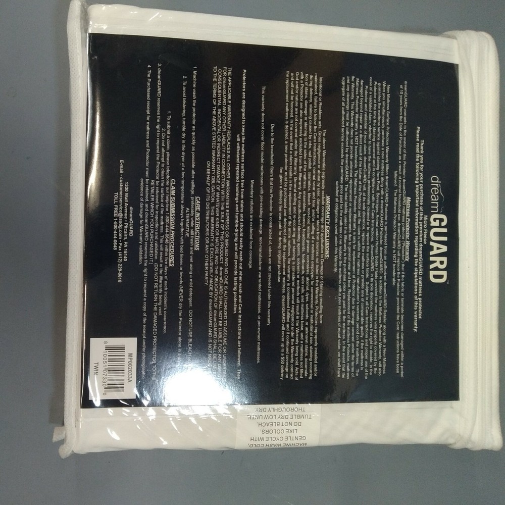 Dream Guard mattress protector Microfleece Twin hypoallergenic waterproof