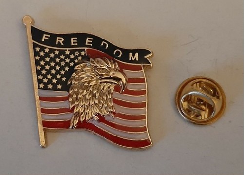 FLAG "FREEDOM" PIN WITH GOLD EAGLE PREMIUM QUALITY