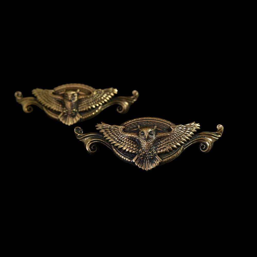 “Flying owl” vintage solid brass cabinet handle – dresser drawer pull, handmade