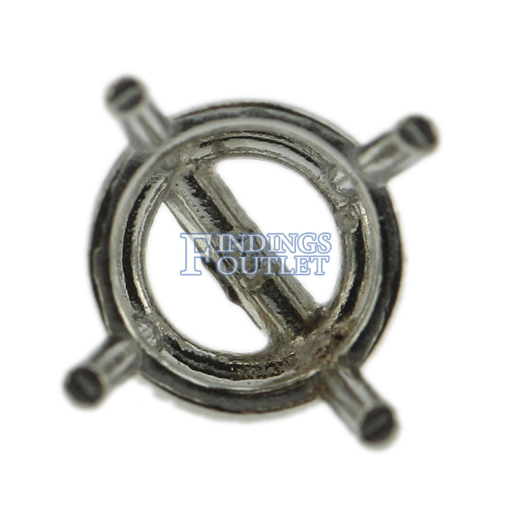 Platinum Round Stud Earring Mounting Setting Push Back Post 4 Prong